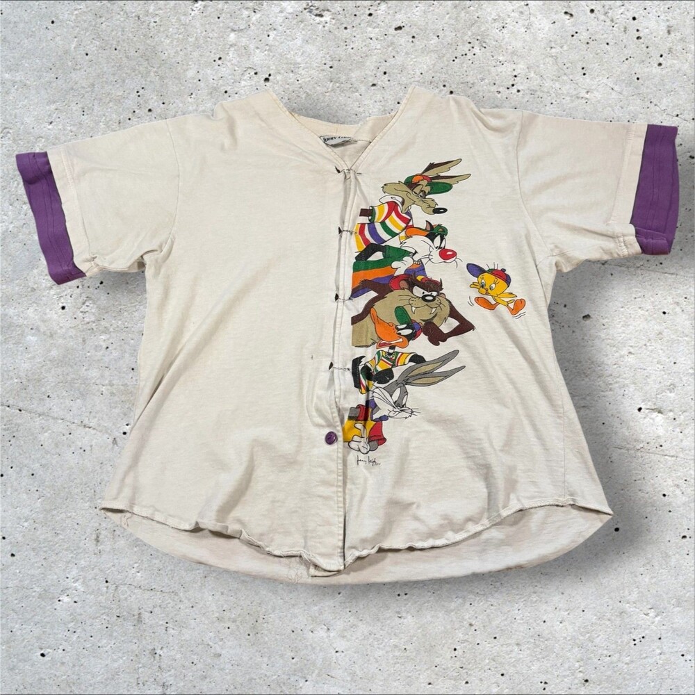Vintage 1993 Jerry Leigh Looney Tunes Baseball Jersey Shirt Bugs Bunny Taz - Picture 1 of 11